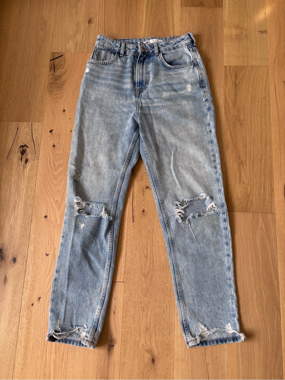Zara Light Blue Distressed Boyfriend Jeans